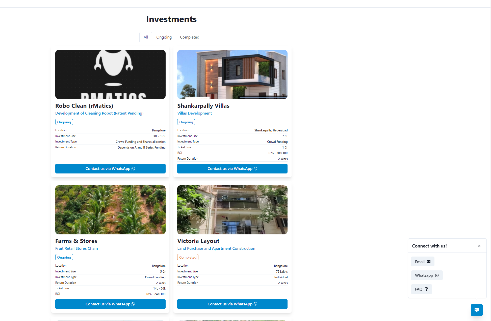 vint invest website investments page